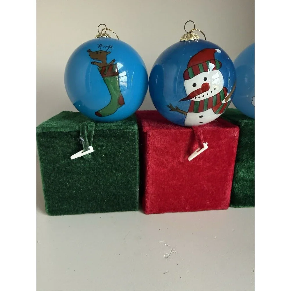 3 Li Bien Inside Reverse Paint Glass CHRISTMAS Ornaments 2.5